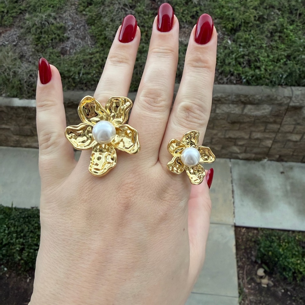 Gold Flower Joint Multi-finger Ring Pearl Design - Picture 7 of 7